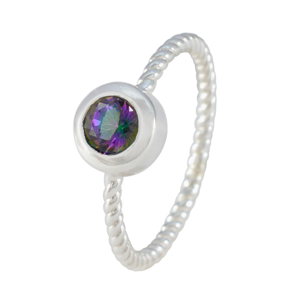 Mystic Quartz Solitaire Japanese Sterling Silver multicolor Gemstones Delicate Luxurious Ring Jewelry