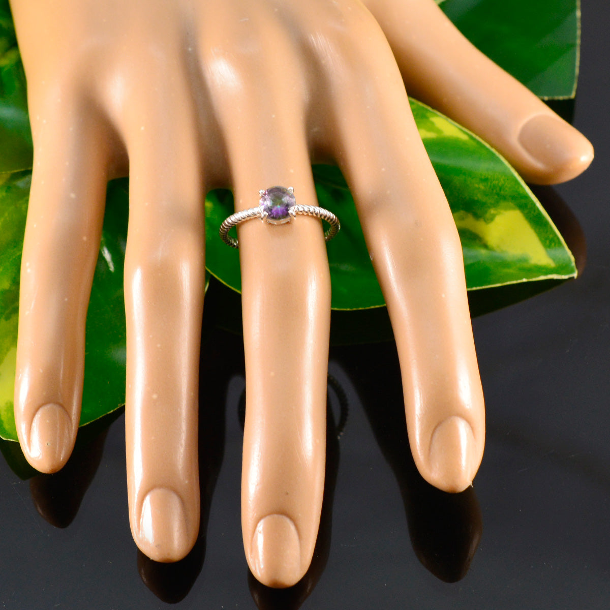 Mystic Quartz Solitaire American Silver multicolor Gemstone Delicate Twist Ring Jewelry