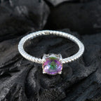 Mystic Quartz Solitaire American Silver multicolor Gemstone Delicate Twist Ring Jewelry