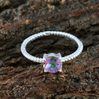 Mystic Quartz Solitaire American Silver multicolor Gemstone Delicate Twist Ring Jewelry