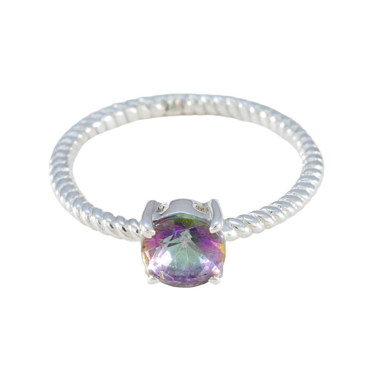 Mystic Quartz Solitaire American Silver multicolor Gemstone Delicate Twist Ring Jewelry Image principale du produit