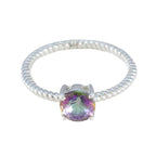 Mystic Quartz Solitaire American Silver multicolor Gemstone Delicate Twist Ring Jewelry