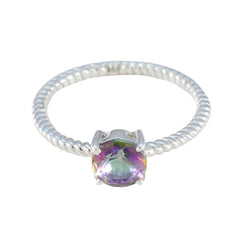 Mystic Quartz Solitaire American Silver multicolor Gemstone Delicate Twist Ring Jewelry