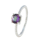 Mystic Quartz Solitaire American Silver multicolor Gemstone Delicate Twist Ring Jewelry