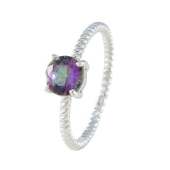 Mystic Quartz Solitaire American Silver multicolor Gemstone Delicate Twist Ring Jewelry
