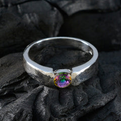 Mystic Quartz Solitaire German Sterling Silver multicolor Gems Slim Contemporary Ring Jewelry