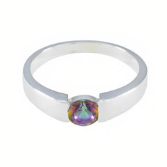 Mystic Quartz Solitaire German Sterling Silver multicolor Gems Slim Contemporary Ring Jewelry
