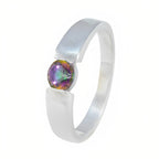 Mystic Quartz Solitaire German Sterling Silver multicolor Gems Slim Contemporary Ring Jewelry