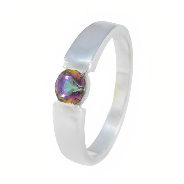 Mystic Quartz Solitaire German Sterling Silver multicolor Gems Slim Contemporary Ring Jewelry