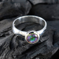 Mystic Quartz Solitaire French 925 Sterling Silver multicolor Gemstones Tiny Graceful Ring Jewellery