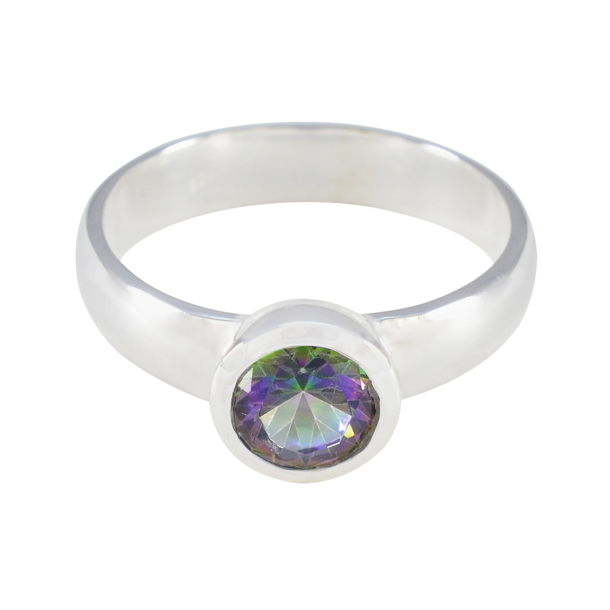 Mystic Quartz Solitaire French 925 Sterling Silver multicolor Gemstones Tiny Graceful Ring Jewellery Main image