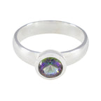 Mystic Quartz Solitaire French 925 Sterling Silver multicolor Gemstones Tiny Graceful Ring Jewellery