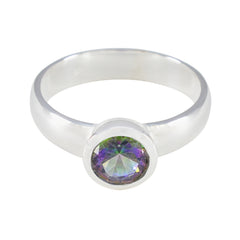 Mystic Quartz Solitaire French 925 Sterling Silver multicolor Gemstones Tiny Graceful Ring Jewellery