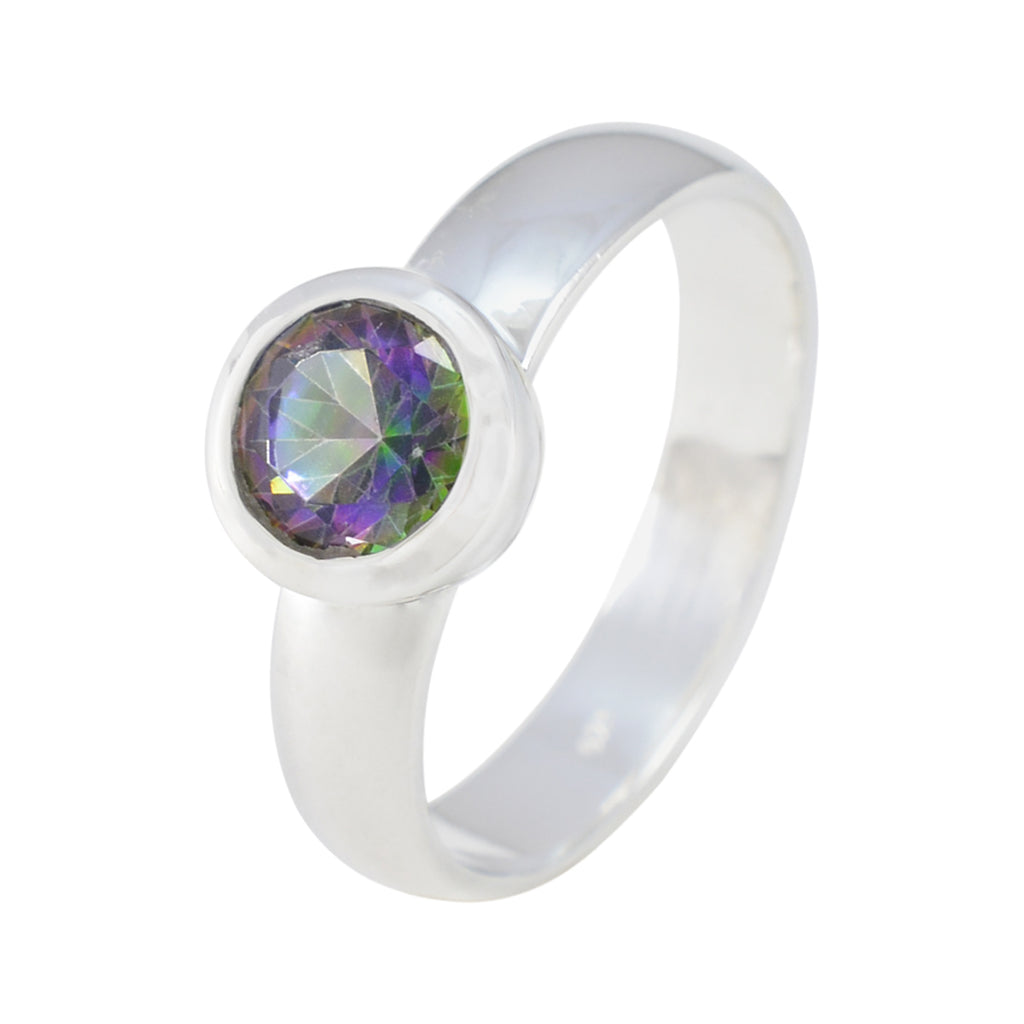 Mystic Quartz Solitaire French 925 Sterling Silver multicolor Gemstones Tiny Graceful Ring Jewellery