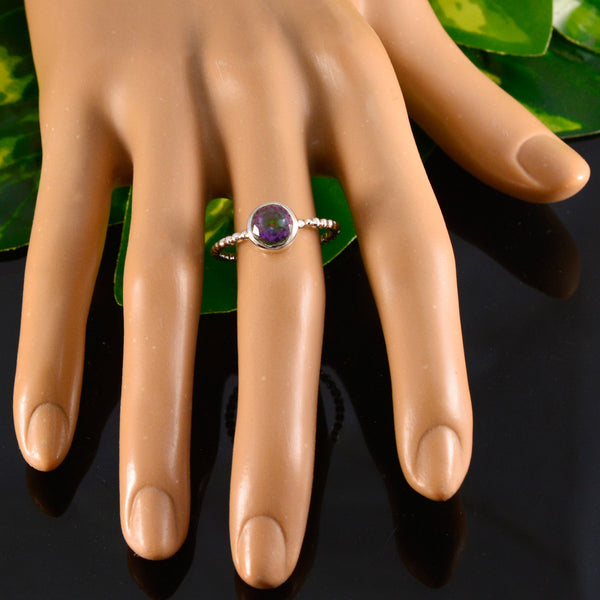 Mystic Quartz Solitaire American Sterling Silver multicolor Gemstones Delicate Twist Ring Jewellery