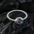 Mystic Quartz Solitaire American Sterling Silver multicolor Gemstones Delicate Twist Ring Jewellery