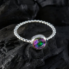 Mystic Quartz Solitaire American Sterling Silver multicolor Gemstones Delicate Twist Ring Jewellery