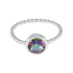 Mystic Quartz Solitaire American Sterling Silver multicolor Gemstones Delicate Twist Ring Jewellery