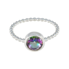 Mystic Quartz Solitaire American Sterling Silver multicolor Gemstones Delicate Twist Ring Jewellery