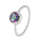 Mystic Quartz Solitaire American Sterling Silver multicolor Gemstones Delicate Twist Ring Jewellery