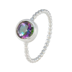 Mystic Quartz Solitaire American Sterling Silver multicolor Gemstones Delicate Twist Ring Jewellery