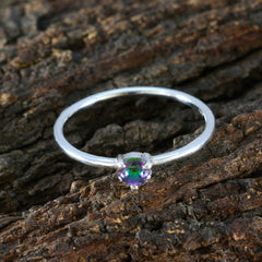 Mystic Quartz Solitaire Korean 925 Sterling Silver multicolor Gems Minimalist Sophisticated Ring Jewelry