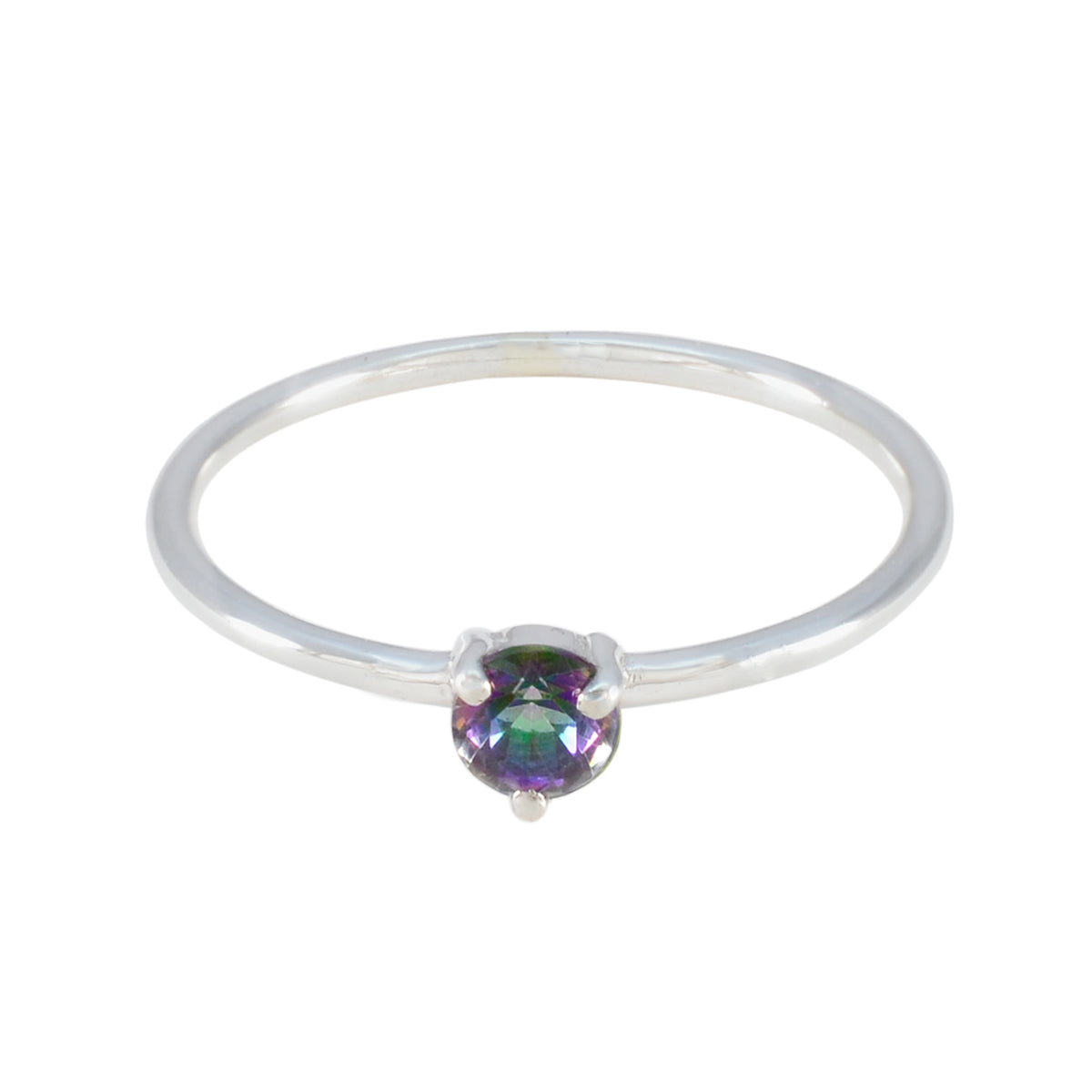 Mystic Quartz Solitaire Korean 925 Sterling Silver multicolor Gems Minimalist Sophisticated Ring Jewelry