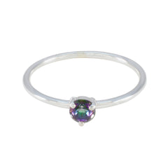 Mystic Quartz Solitaire Korean 925 Sterling Silver multicolor Gems Minimalist Sophisticated Ring Jewelry