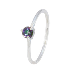 Mystic Quartz Solitaire Korean 925 Sterling Silver multicolor Gems Minimalist Sophisticated Ring Jewelry