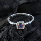 Mystic Quartz Solitaire Korean 92.5 Silver multicolor Gemstones Delicate Contemporary Ring Jewelry