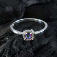 Mystic Quartz Solitaire Korean 92.5 Silver multicolor Gemstones Delicate Contemporary Ring Jewelry