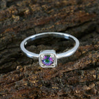 Mystic Quartz Solitaire Korean 92.5 Silver multicolor Gemstones Delicate Contemporary Ring Jewelry