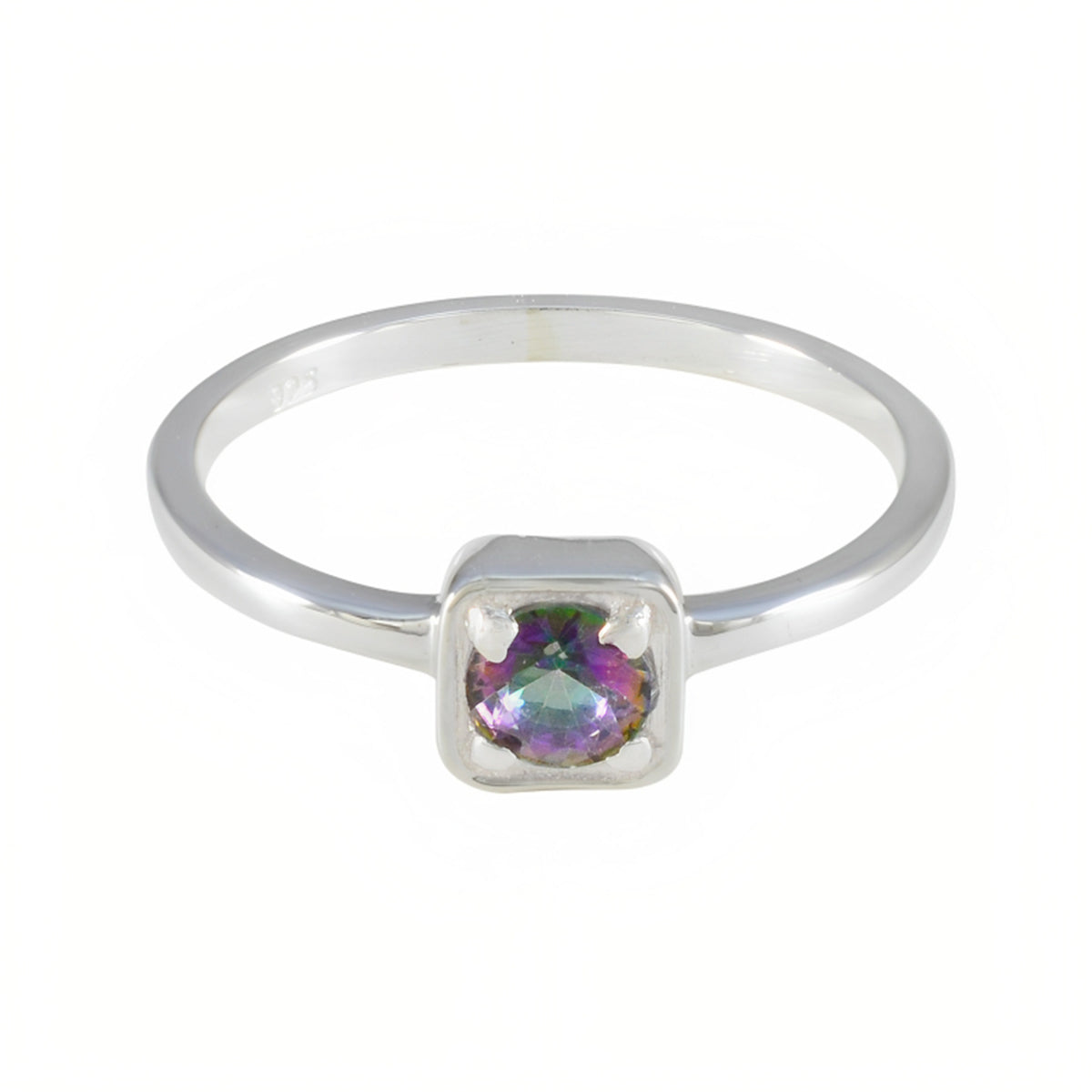Mystic Quartz Solitaire Korean 92.5 Silver multicolor Gemstones Delicate Contemporary Ring Jewelry Hoofdafbeelding