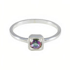 Mystic Quartz Solitaire Korean 92.5 Silver multicolor Gemstones Delicate Contemporary Ring Jewelry