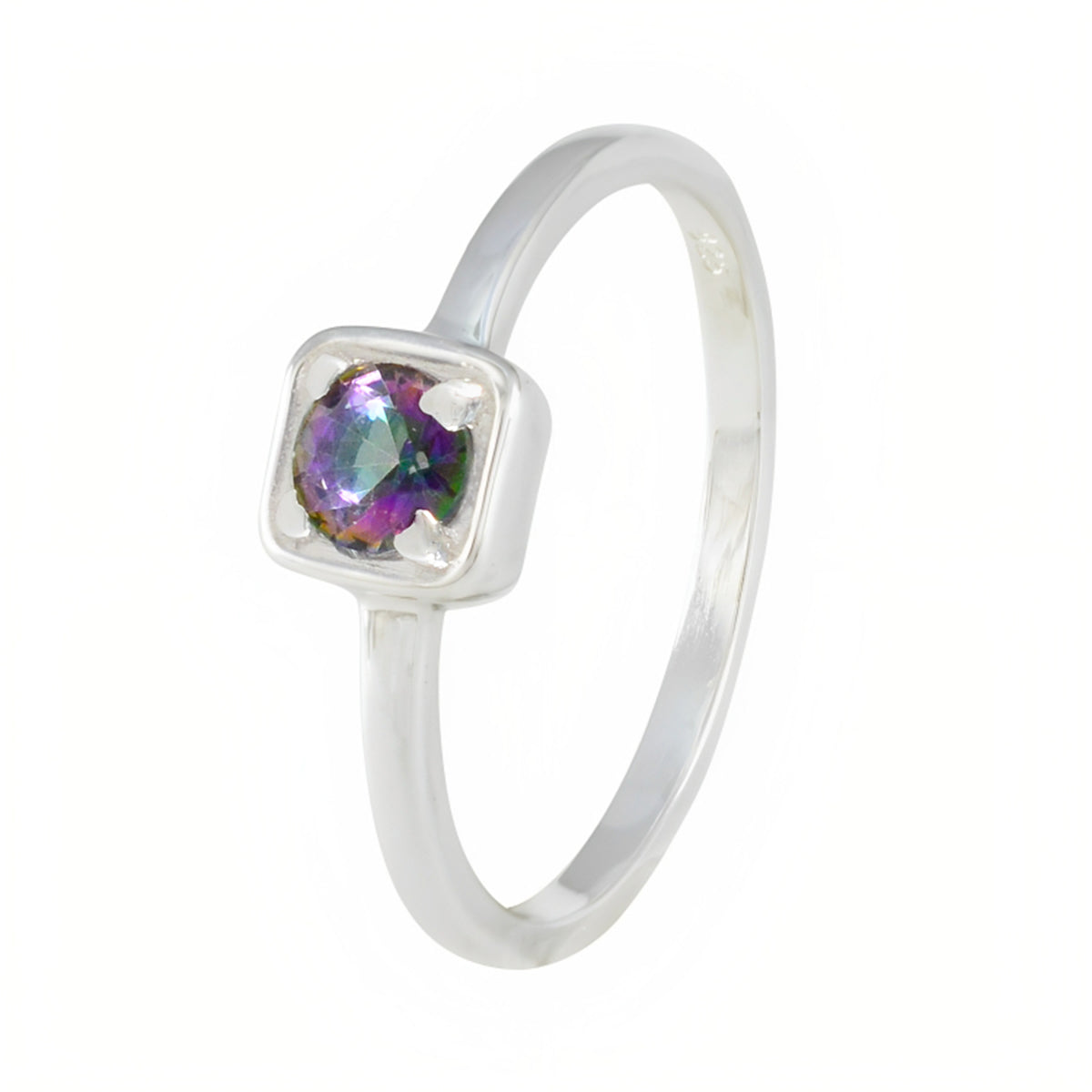Mystic Quartz Solitaire Korean 92.5 Silver multicolor Gemstones Delicate Contemporary Ring Jewelry