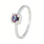 Mystic Quartz Solitaire Korean 92.5 Silver multicolor Gemstones Delicate Contemporary Ring Jewelry