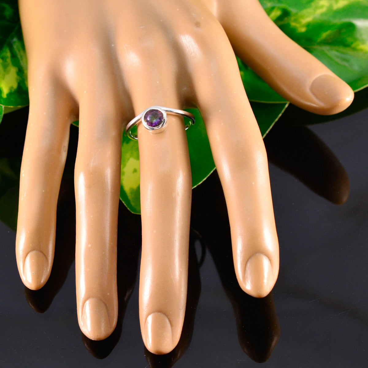 Mystic Quartz Solitaire Korean 92.5 Silver multicolor Gems Delicate Modern Ring Jewellery