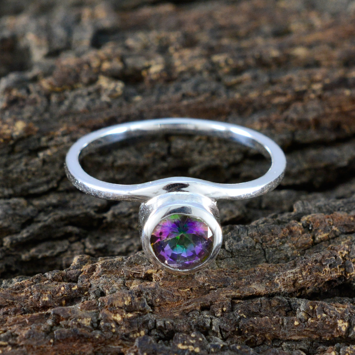Mystic Quartz Solitaire Korean 92.5 Silver multicolor Gems Delicate Modern Ring Jewellery