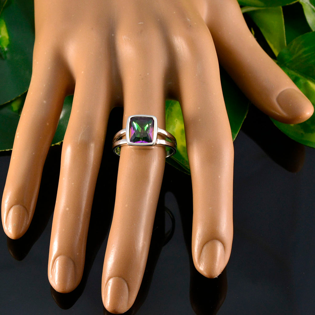 Mystic Quartz Solitaire African 92.5 Silver multicolor Gemstones Slim Modern Ring Jewellery