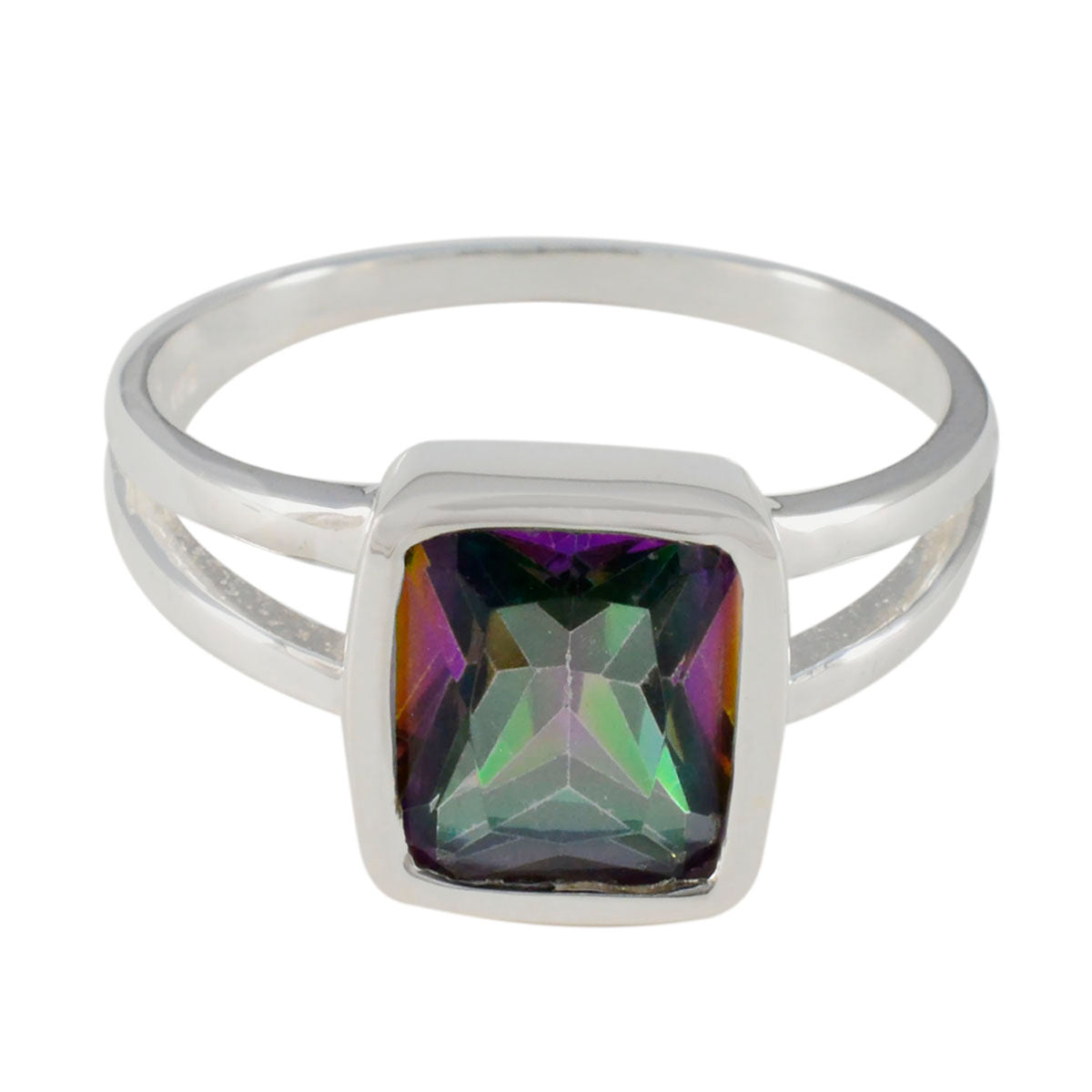 Mystic Quartz Solitaire African 92.5 Silver multicolor Gemstones Slim Modern Ring Jewellery