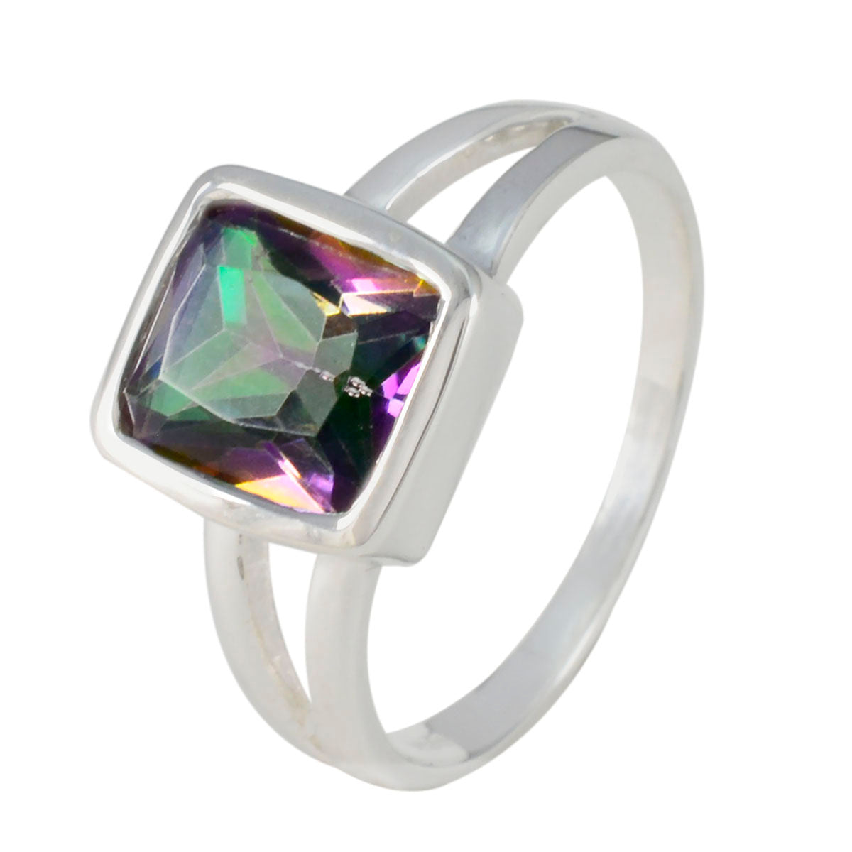 Anello moderno sottile con solitario in quarzo mistico africano in argento 92,5 con pietre preziose multicolori Immagine secondaria del prodotto