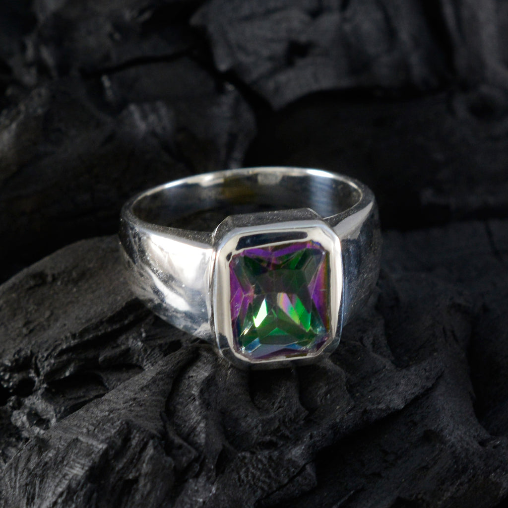 Mystic Quartz Solitaire Moroccan 925 Silver multicolor Gemstones Eye catching Abstract Ring Jewelry