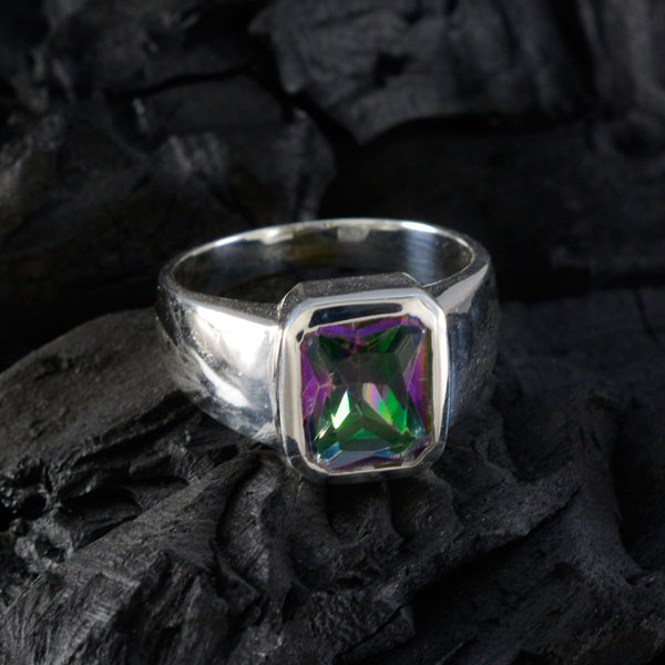 Mystic Quartz Solitaire Moroccan 925 Silver multicolor Gemstones Eye catching Abstract Ring Jewelry