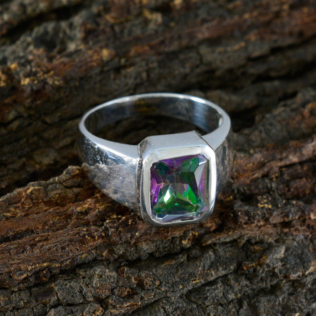 Mystic Quartz Solitaire Moroccan 925 Silver multicolor Gemstones Eye catching Abstract Ring Jewelry