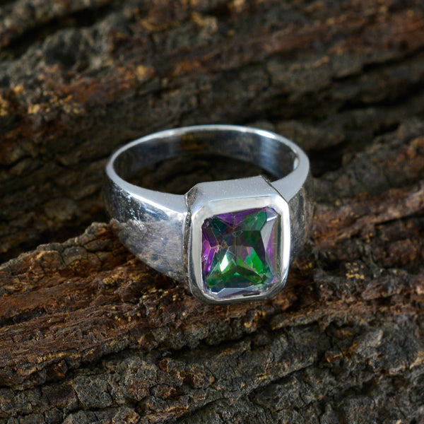 Mystic Quartz Solitaire Moroccan 925 Silver multicolor Gemstones Eye catching Abstract Ring Jewelry