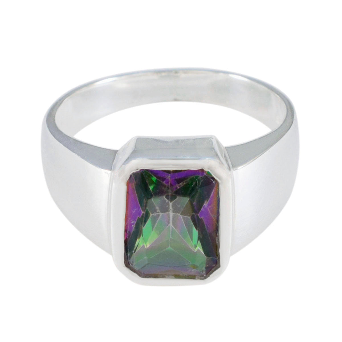Mystic Quartz Solitaire Moroccan 925 Silver multicolor Gemstones Eye catching Abstract Ring Jewelry