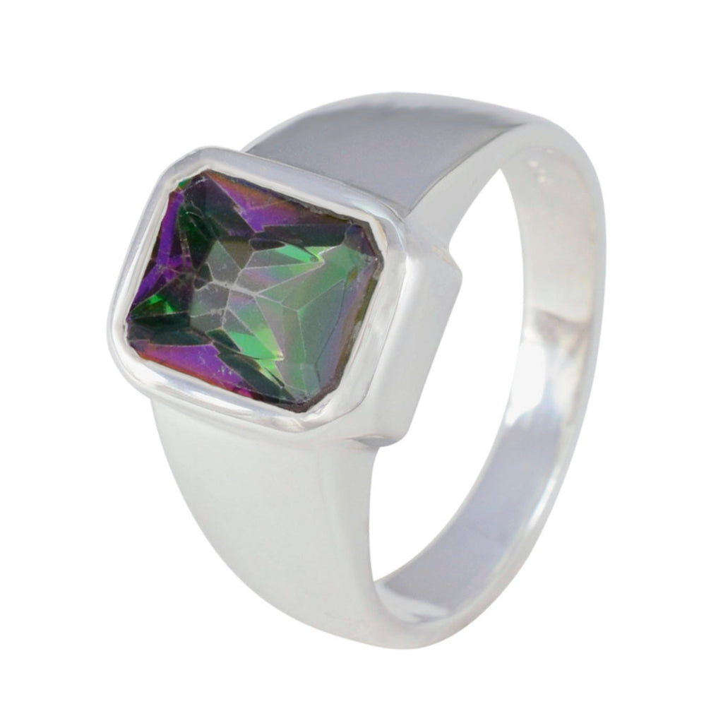Mystic Quartz Solitaire Moroccan 925 Silver multicolor Gemstones Eye catching Abstract Ring Jewelry