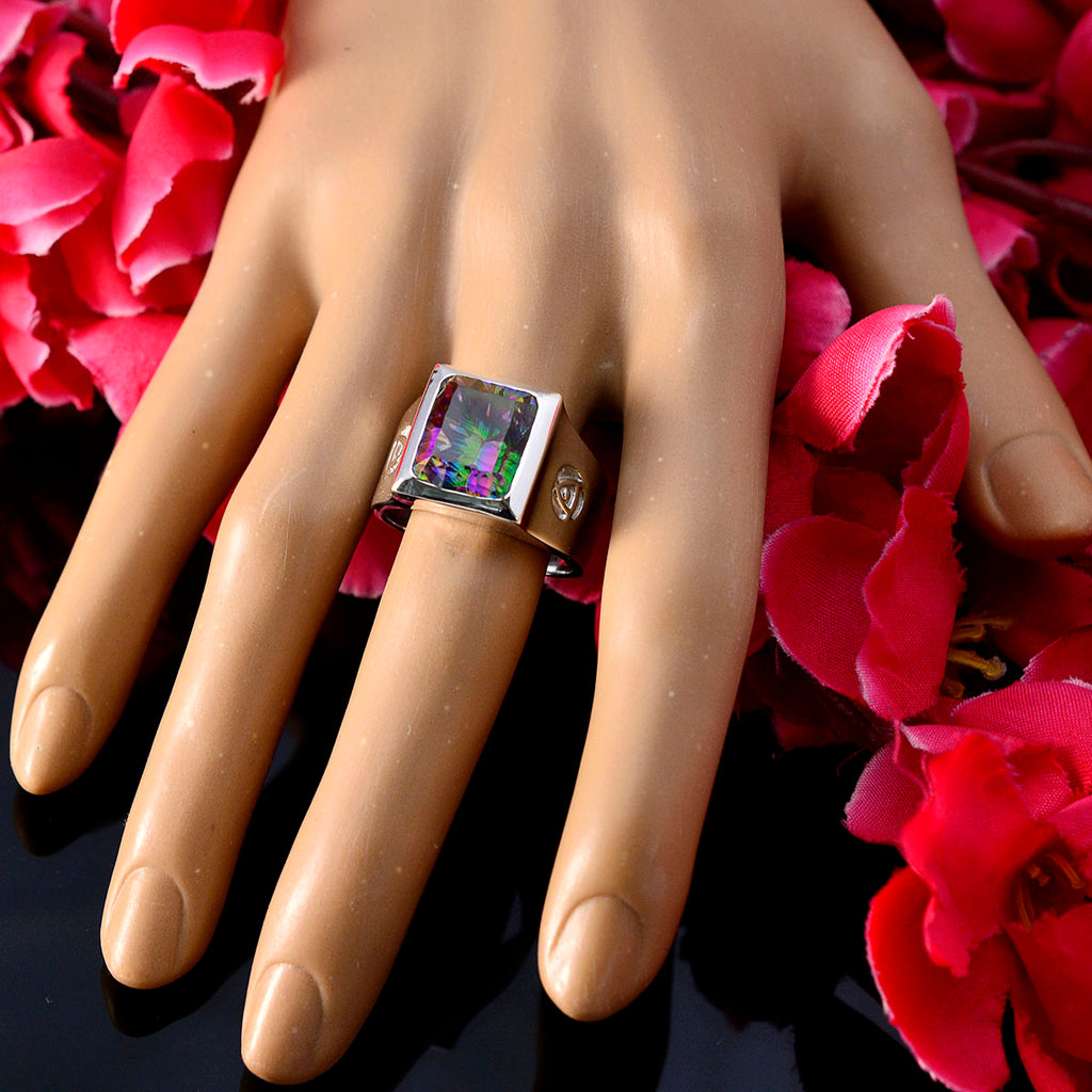 Mystic Quartz Solitaire Spanish Sterling Silver multicolor Gemstone Edgy Signet Ring Jewellery