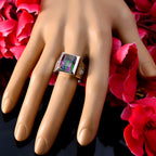 Mystic Quartz Solitaire Spanish Sterling Silver multicolor Gemstone Edgy Signet Ring Jewellery