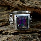 Mystic Quartz Solitaire Spanish Sterling Silver multicolor Gemstone Edgy Signet Ring Jewellery